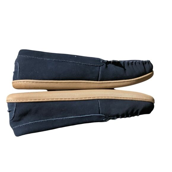 J Crew Mens 12 Slippers Navy Suede Moccasins Fleece Lined Indoor House Cozy Fall - Picture 6 of 8
